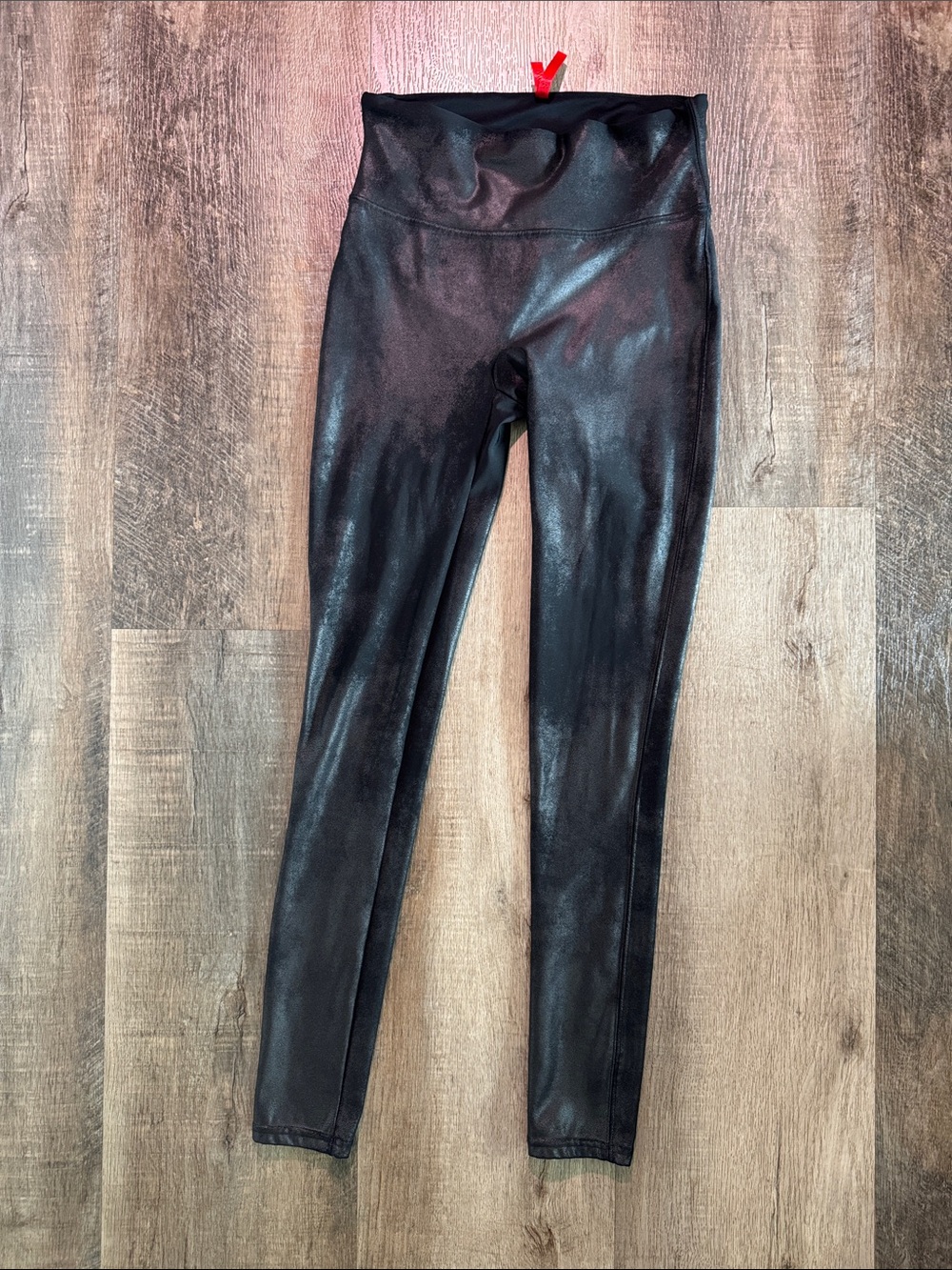 SPANX Black Faux Leather Leggings with Red Label